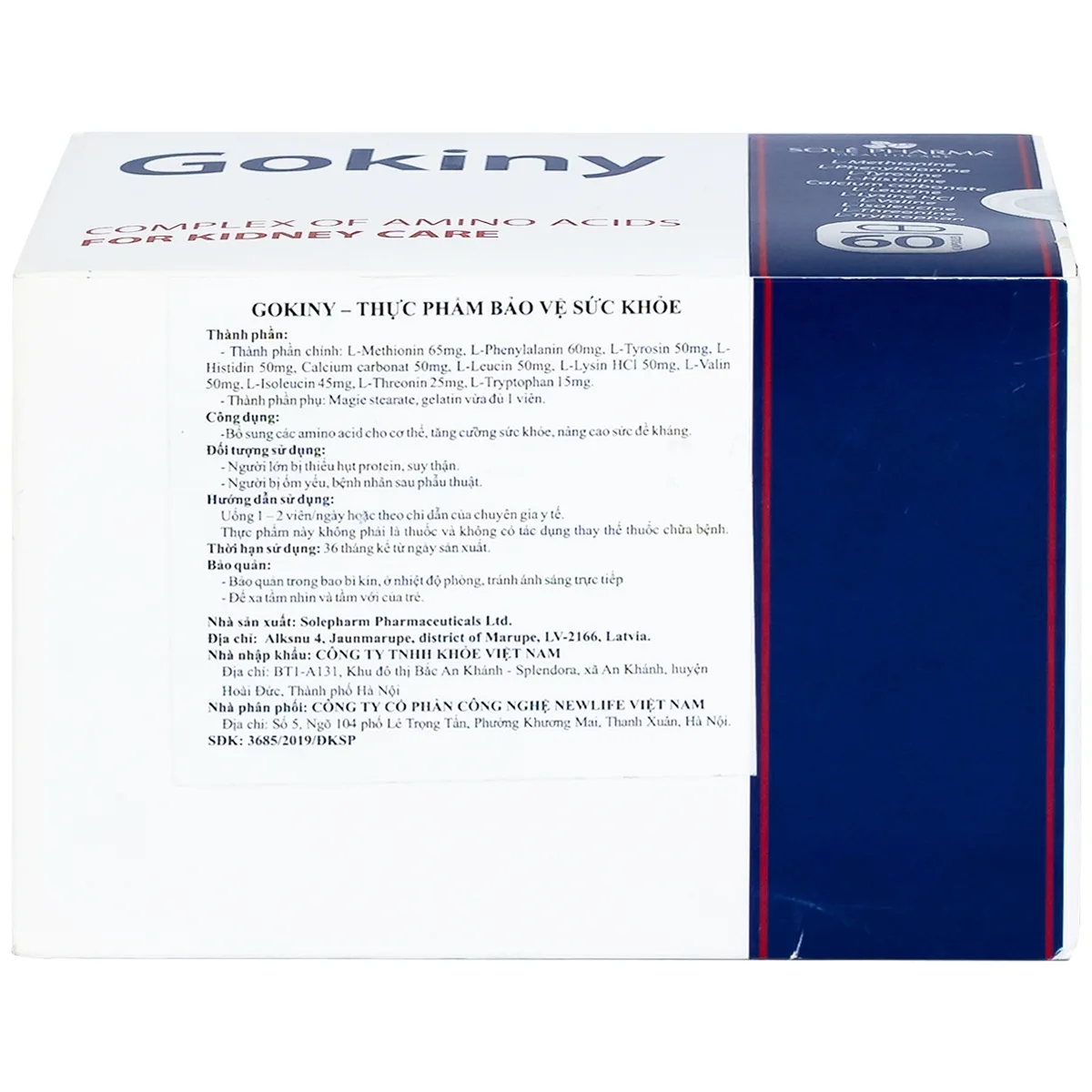 Hình ảnh Viên uống Gokiny Solé Pharm bổ sung các amino acid cho cơ thể, tăng cường sức khỏe (6 vỉ x 10 viên)