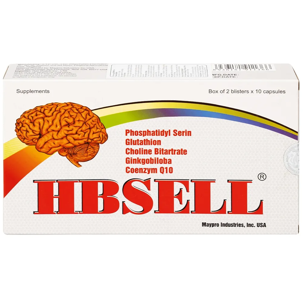 Hình ảnh Viên uống Hbsell Maypro tăng cường lưu thông máu não, giảm thiểu năng tuần hoàn não (2 vỉ x 10 viên)