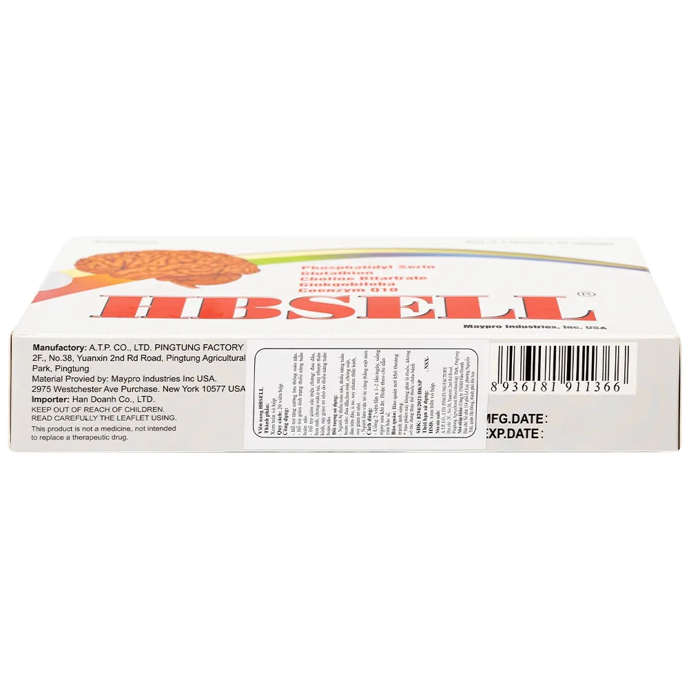 Hình ảnh Viên uống Hbsell Maypro tăng cường lưu thông máu não, giảm thiểu năng tuần hoàn não (2 vỉ x 10 viên)
