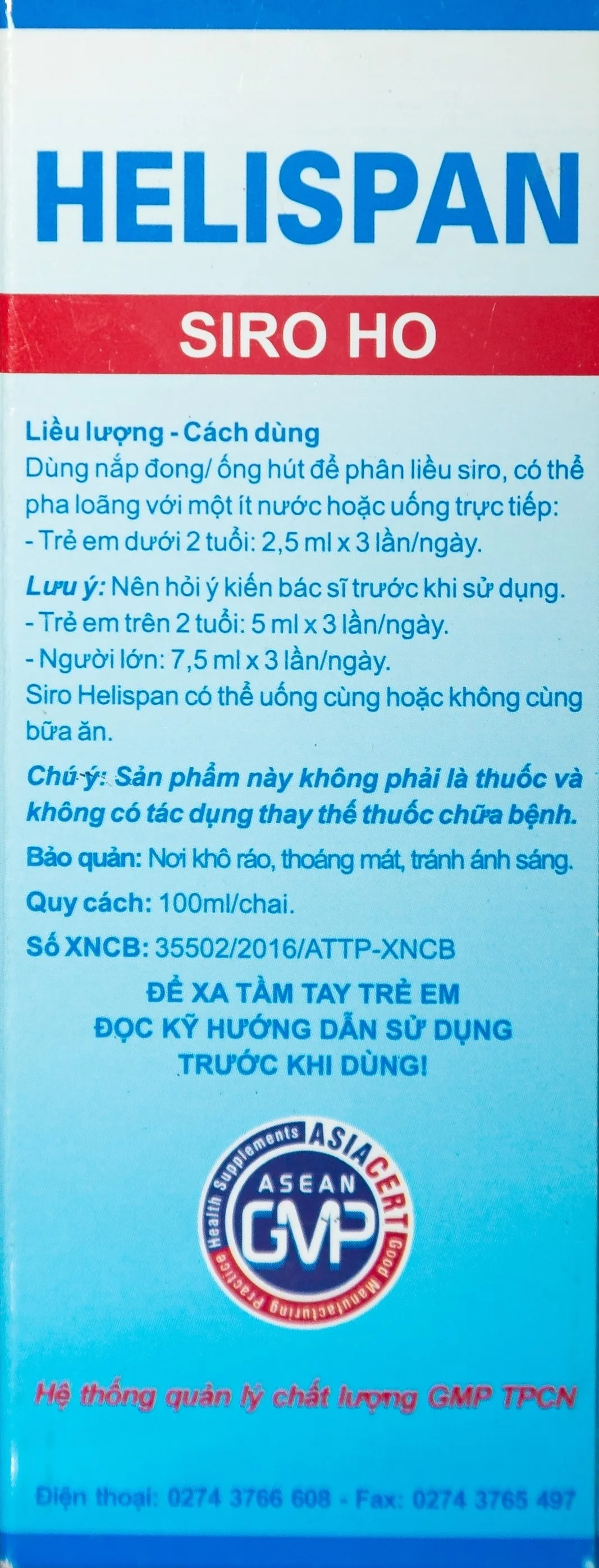 Hình ảnh Siro ho Helispan Hasan hỗ trợ bổ phế, thông hơi thở, làm ấm đường hô hấp (100ml)