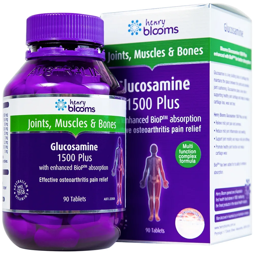 Hình ảnh Viên uống Glucosamine 1500 Plus Henry Blooms hỗ trợ tăng tiết dịch khớp, bảo vệ màng sụn khớp (90 viên)