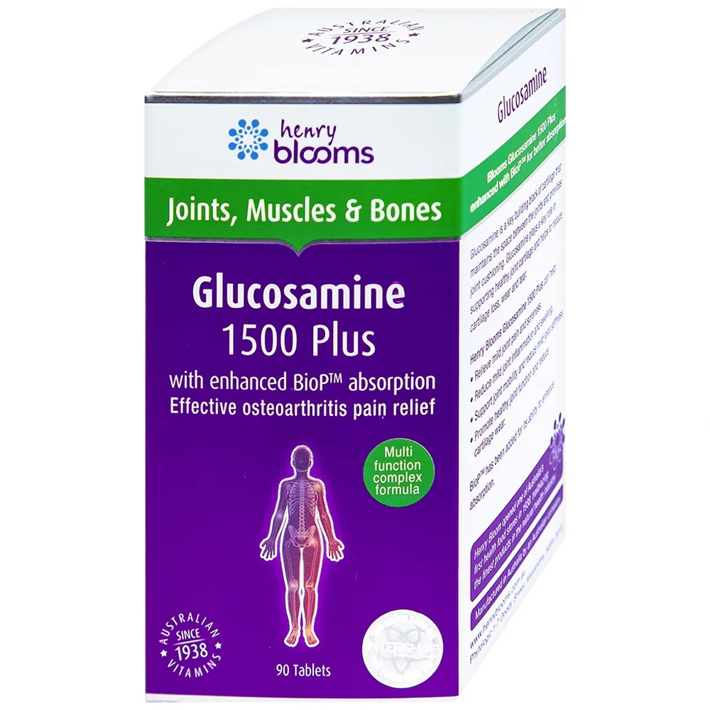 Hình ảnh Viên uống Glucosamine 1500 Plus Henry Blooms hỗ trợ tăng tiết dịch khớp, bảo vệ màng sụn khớp (90 viên)