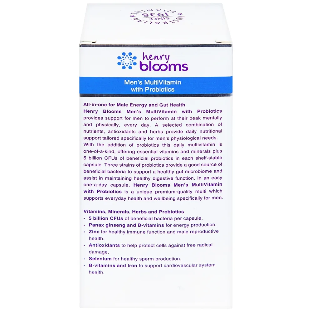 Hình ảnh Viên uống Men's Multivitamin With Probiotics Henry Blooms cung cấp năng lượng và chất dinh dưỡng cần thiết (30 viên)