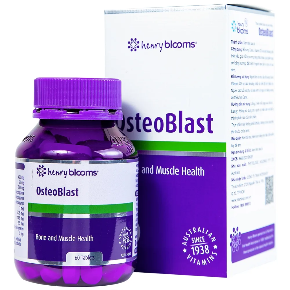 Hình ảnh Viên uống OsteoBlast Henry Blooms bổ sung Canxi, Vitamin D3 và khoáng chất thiết yếu (60 viên)