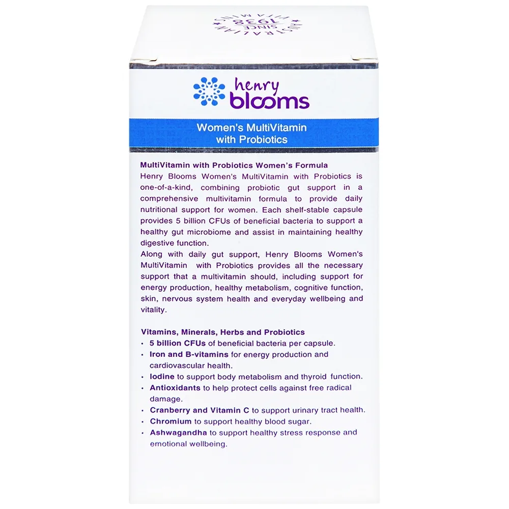 Hình ảnh Viên uống Women's Multivitamin With Probiotics Henry Blooms cung cấp năng lượng và chất dinh dưỡng cần thiết (30 viên)