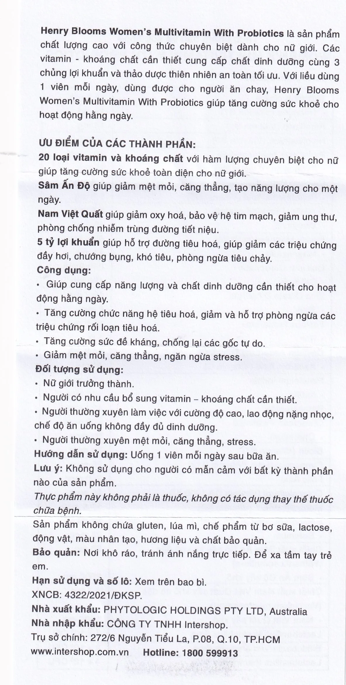 Hình ảnh Viên uống Women's Multivitamin With Probiotics Henry Blooms cung cấp năng lượng và chất dinh dưỡng cần thiết (30 viên)