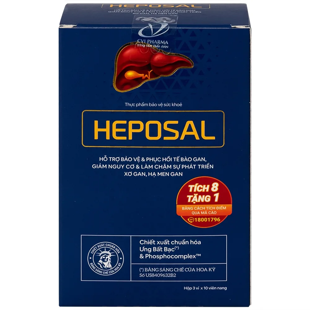 Hình ảnh Viên uống Heposal hỗ trợ tăng cường chức năng gan, bảo vệ và phục hồi tế bào gan (3 vỉ x 10 viên)
