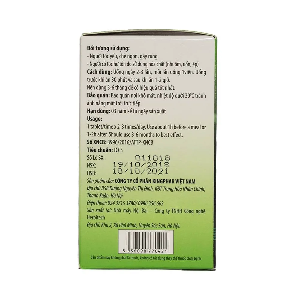 Hình ảnh Viên uống Herba Hair Kingphar hỗ trợ bồi bổ khí huyết, làm đen râu tóc (60 viên)