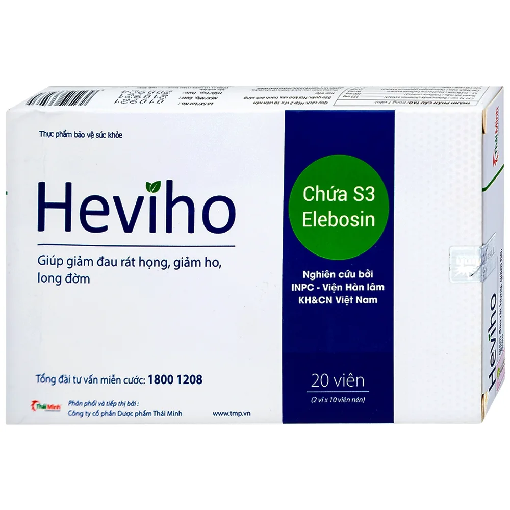 Hình ảnh Viên uống Heviho Thái Minh giảm đau rát họng, giảm ho, long đờm (2 vỉ x 10 viên)
