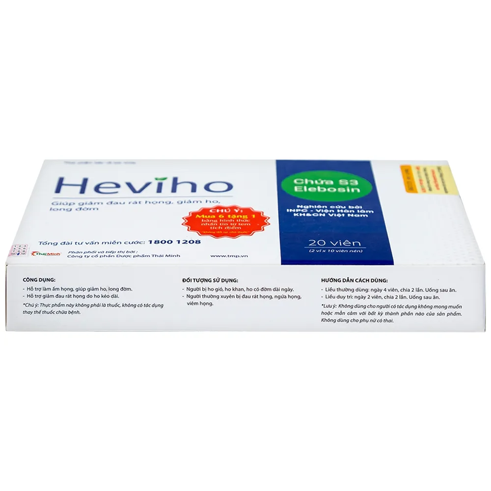 Hình ảnh Viên uống Heviho Thái Minh giảm đau rát họng, giảm ho, long đờm (2 vỉ x 10 viên)