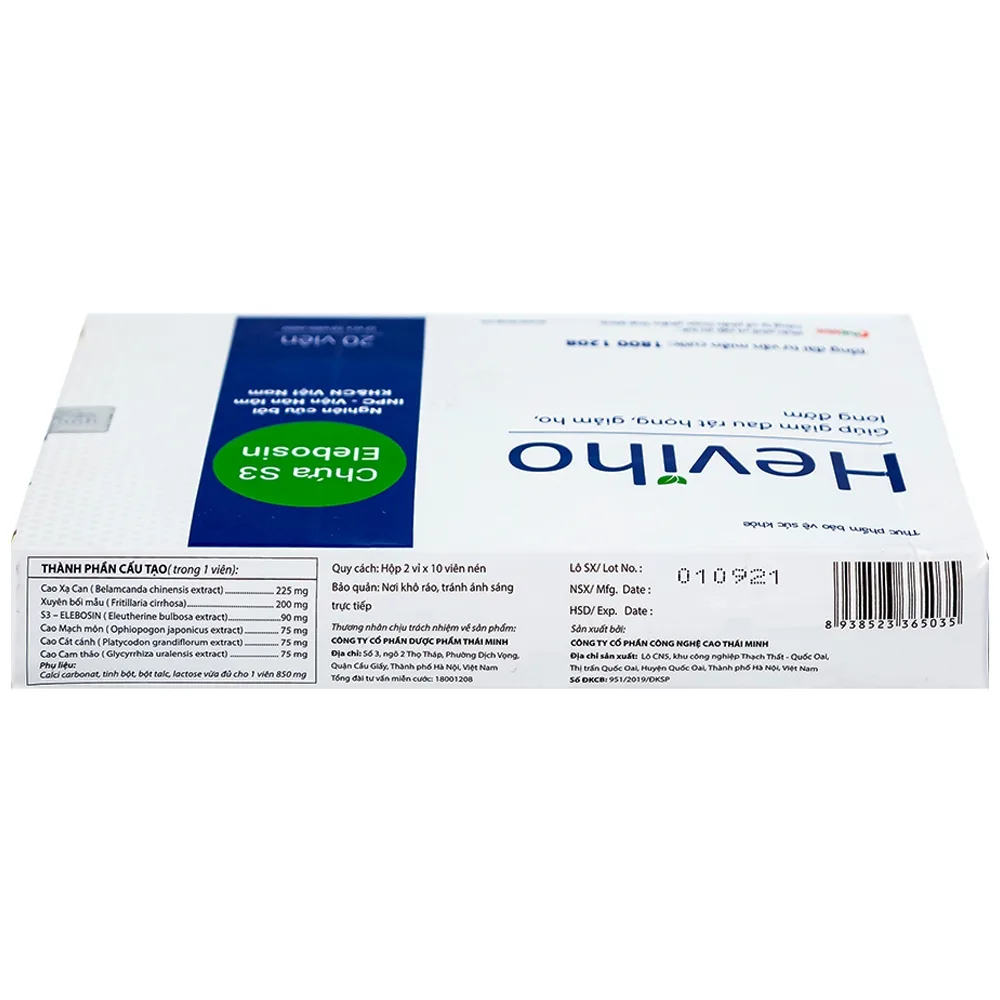 Hình ảnh Viên uống Heviho Thái Minh giảm đau rát họng, giảm ho, long đờm (2 vỉ x 10 viên)