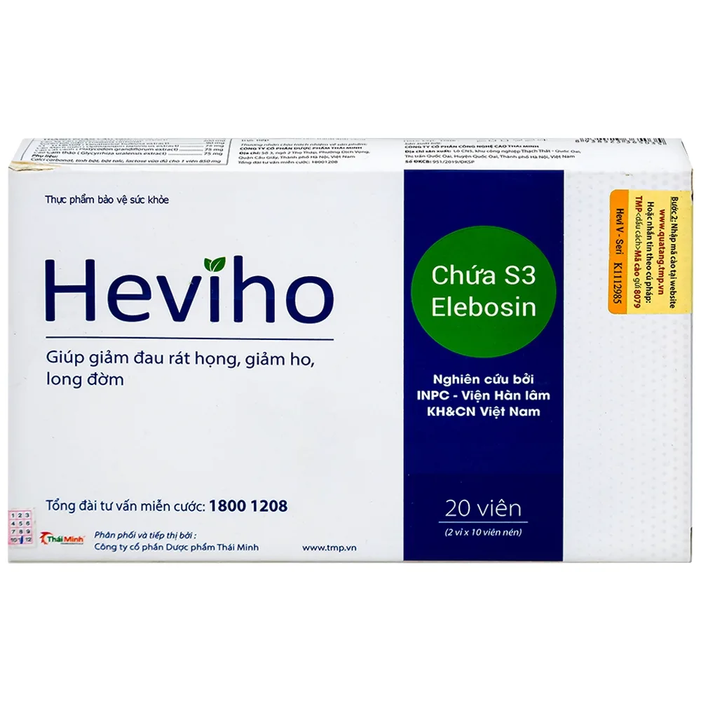 Hình ảnh Viên uống Heviho Thái Minh giảm đau rát họng, giảm ho, long đờm (2 vỉ x 10 viên)