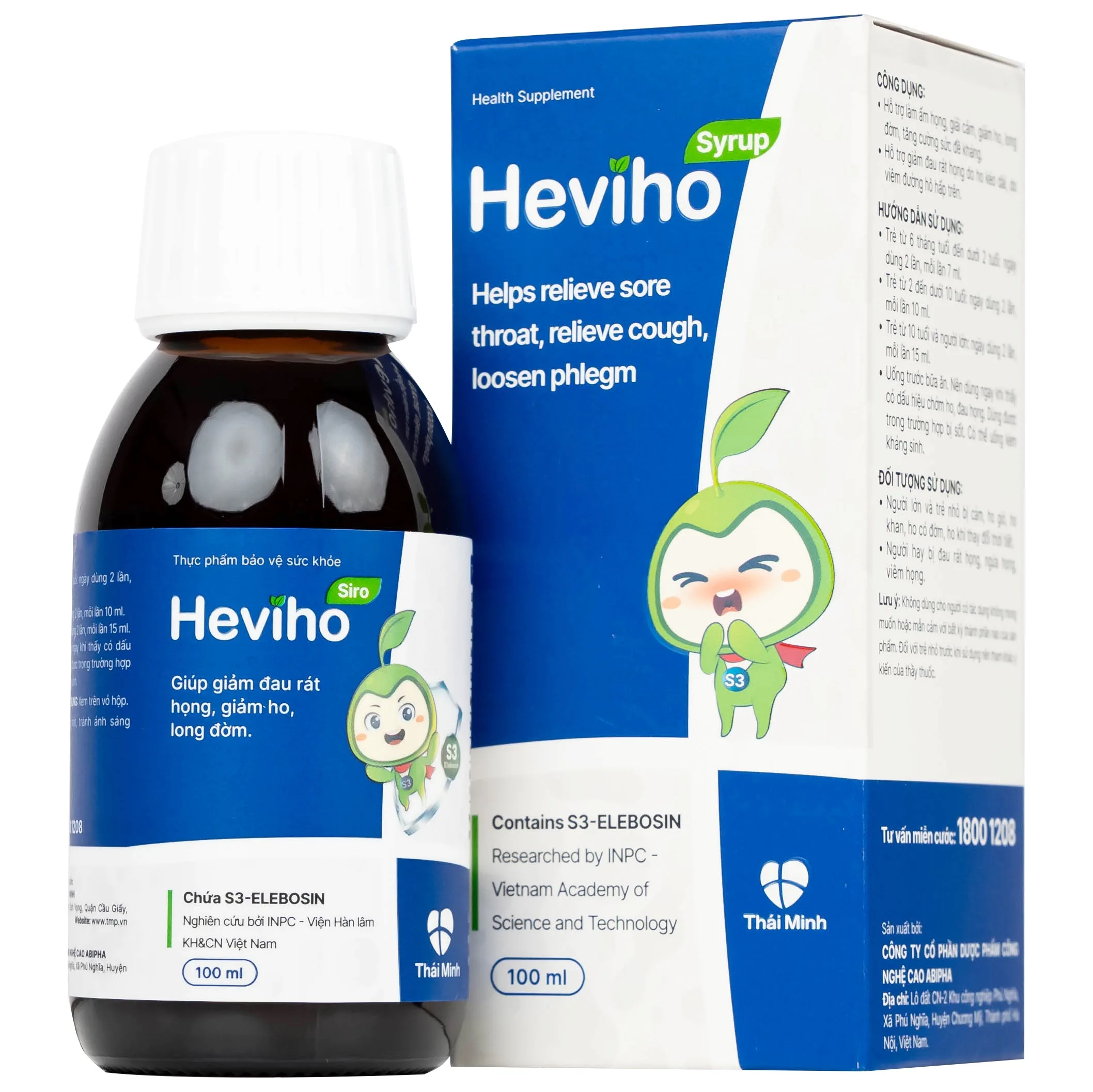 Hình ảnh Siro Heviho Thái Minh giảm đau rát họng, giảm ho, long đờm (100ml)