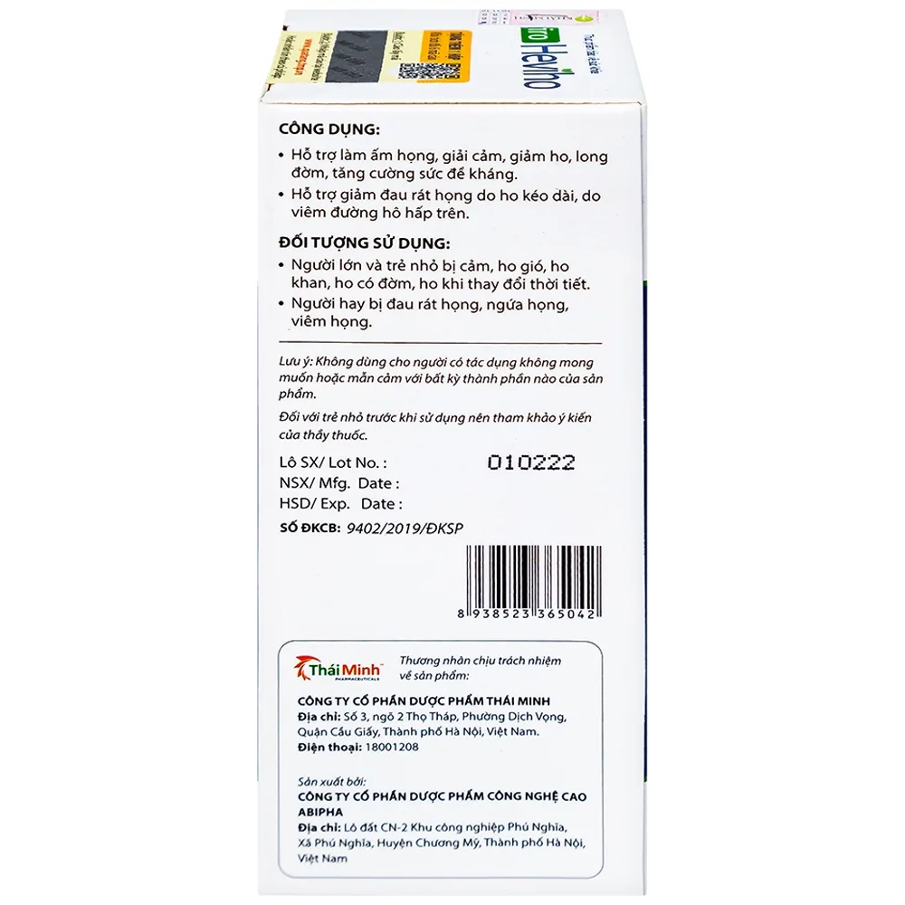 Hình ảnh Siro Heviho Thái Minh giảm đau rát họng, giảm ho, long đờm (100ml)