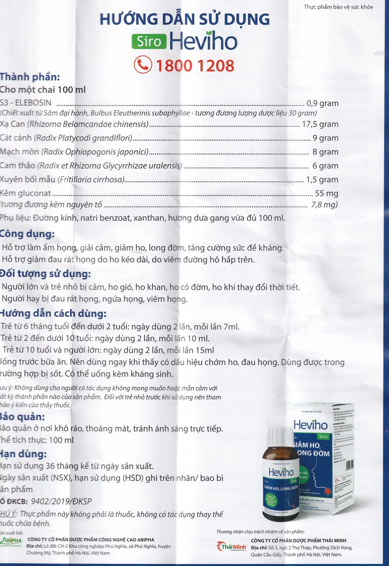 Hình ảnh Siro Heviho Thái Minh giảm đau rát họng, giảm ho, long đờm (100ml)