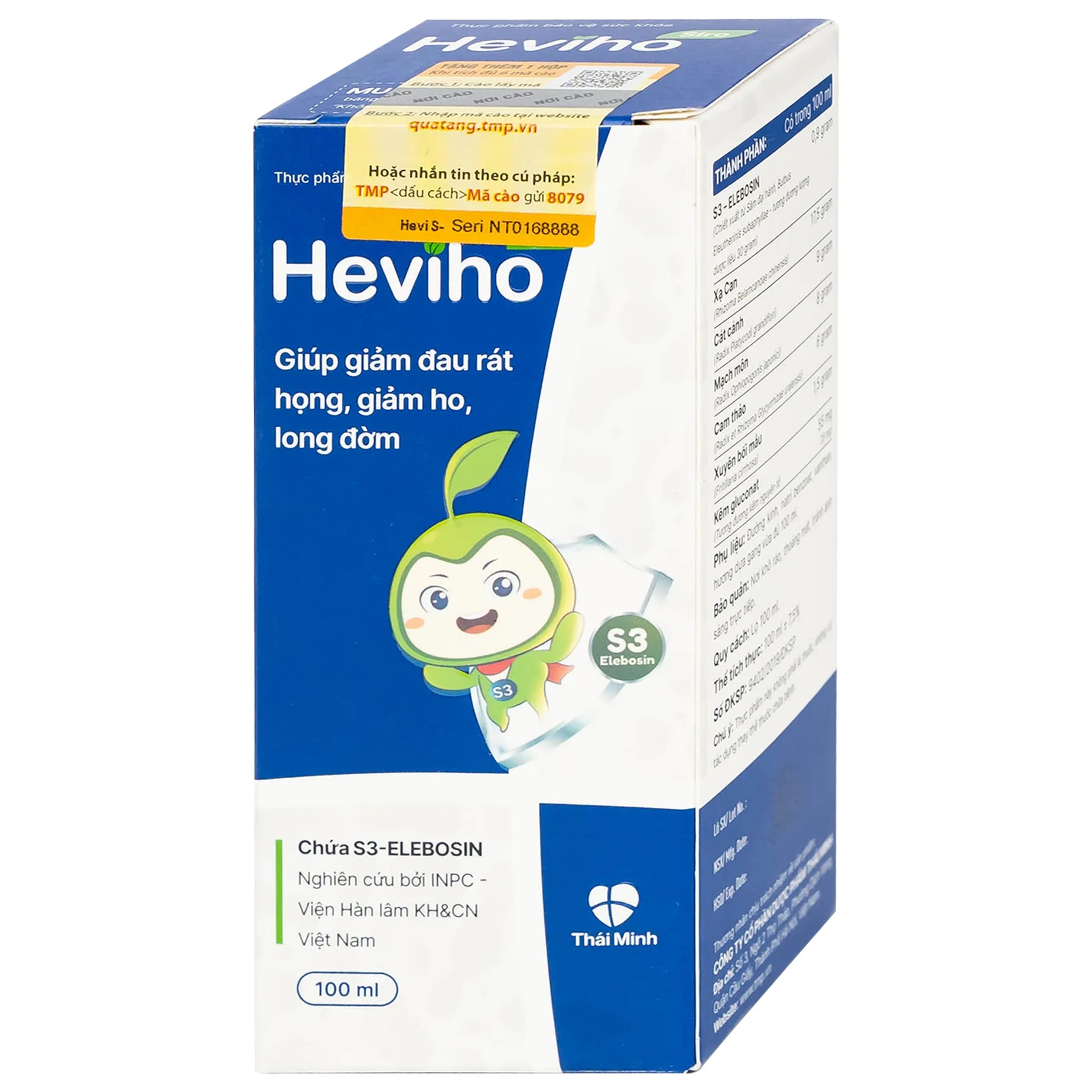 Hình ảnh Siro Heviho Thái Minh giảm đau rát họng, giảm ho, long đờm (100ml)