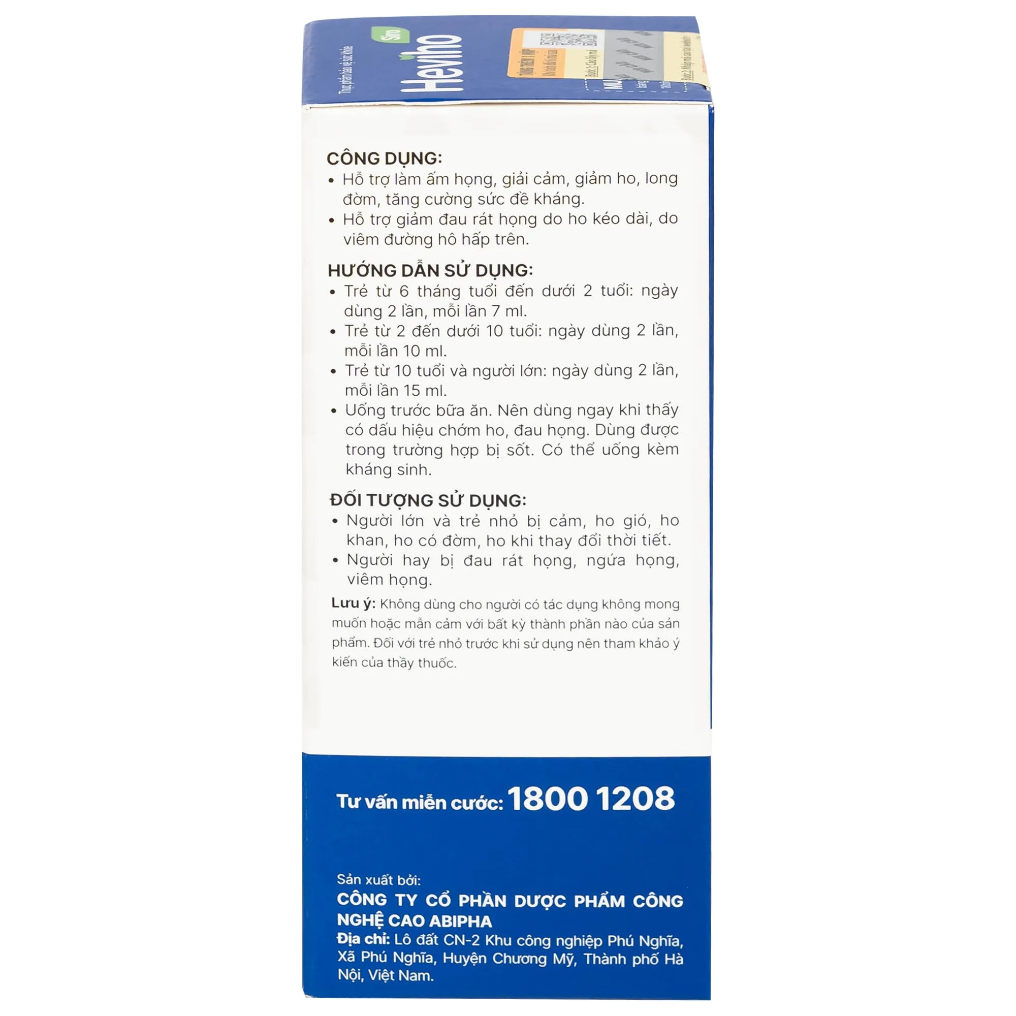 Hình ảnh Siro Heviho Thái Minh giảm đau rát họng, giảm ho, long đờm (100ml)