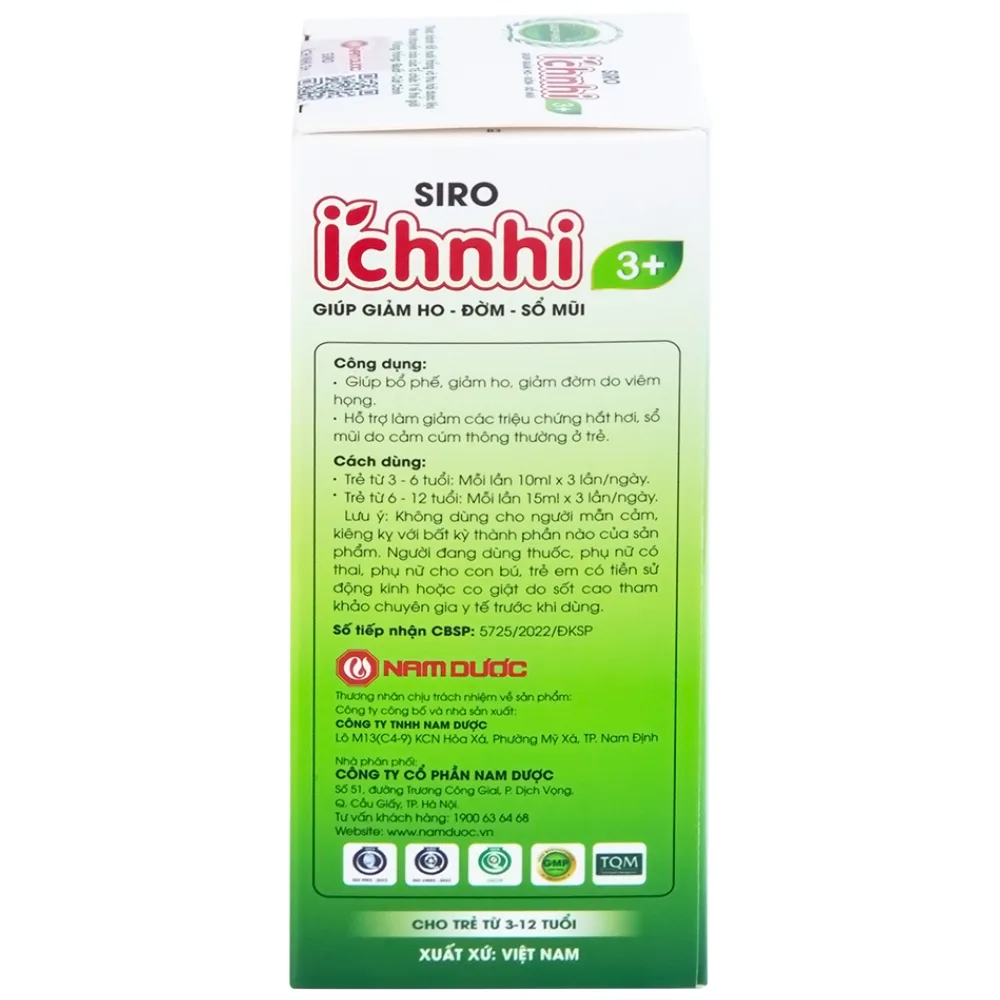 Hình ảnh Siro Ích nhi 3+ Nam Dược giúp giảm ho, đờm, sổ mũi (90ml)