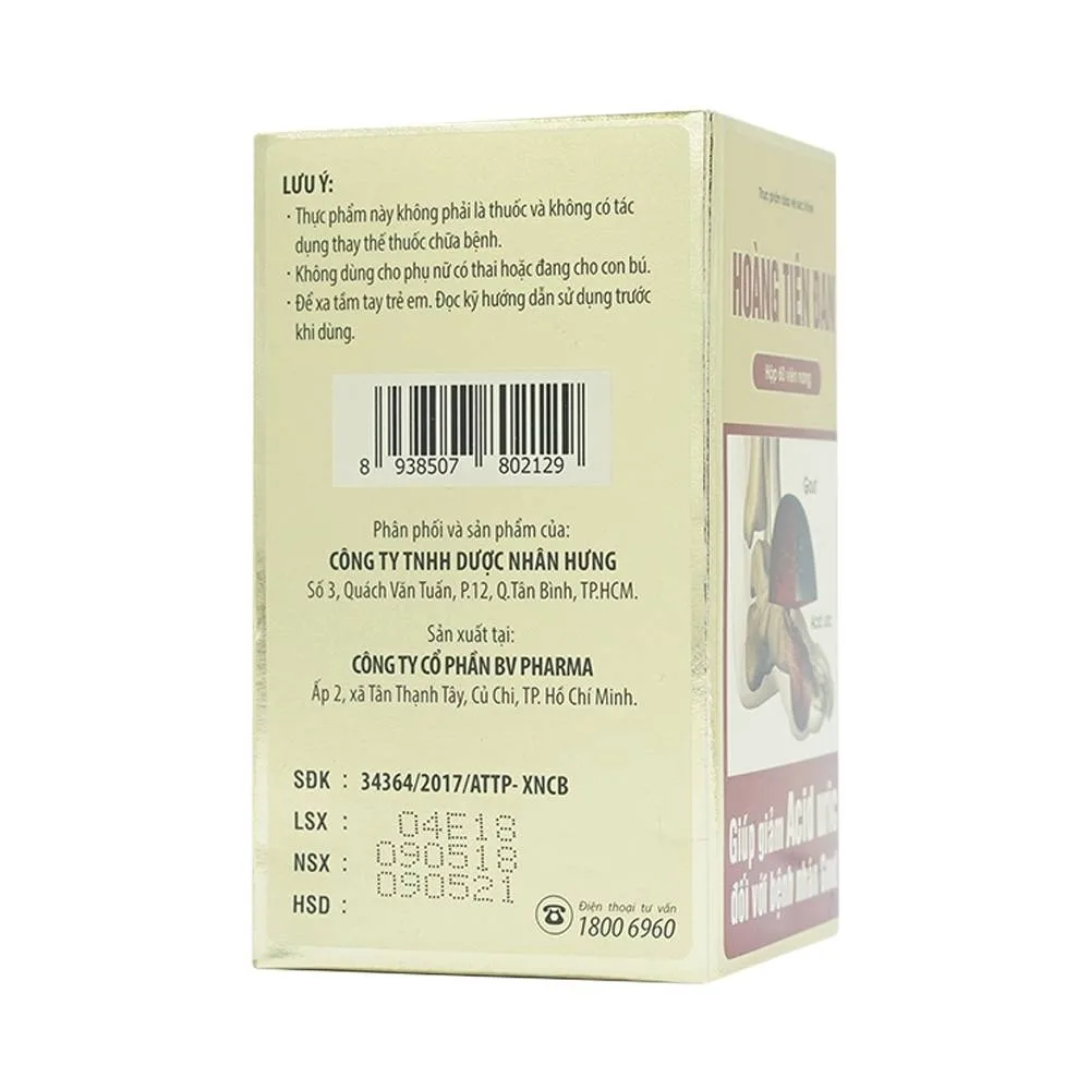 Hình ảnh Viên uống Hoàng Tiên Đan hỗ trợ giảm acid uric đối với bệnh nhân gout (60 viên)
