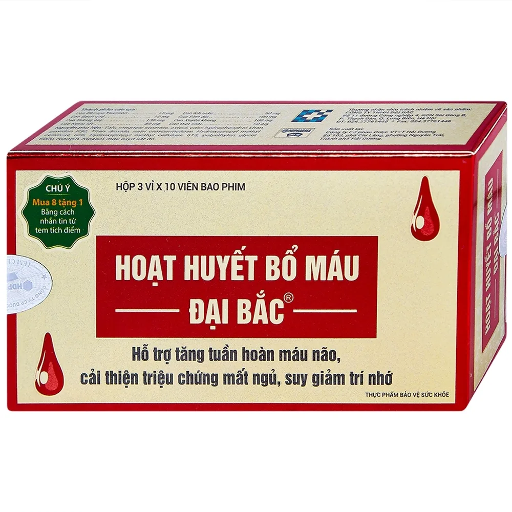 Hình ảnh Viên uống Hoạt Huyết Bổ Máu Đại Bắc tăng cường lưu thông máu (3 vỉ x 10 viên)