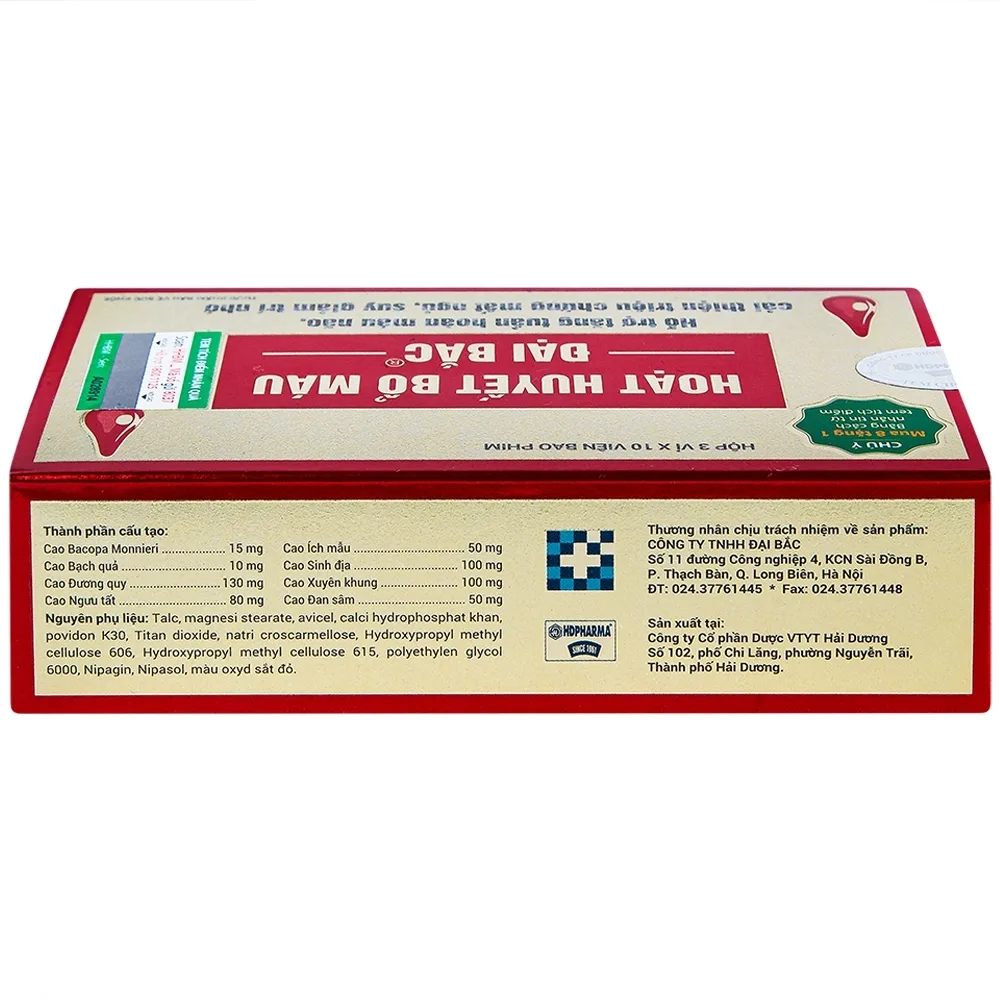 Hình ảnh Viên uống Hoạt Huyết Bổ Máu Đại Bắc tăng cường lưu thông máu (3 vỉ x 10 viên)