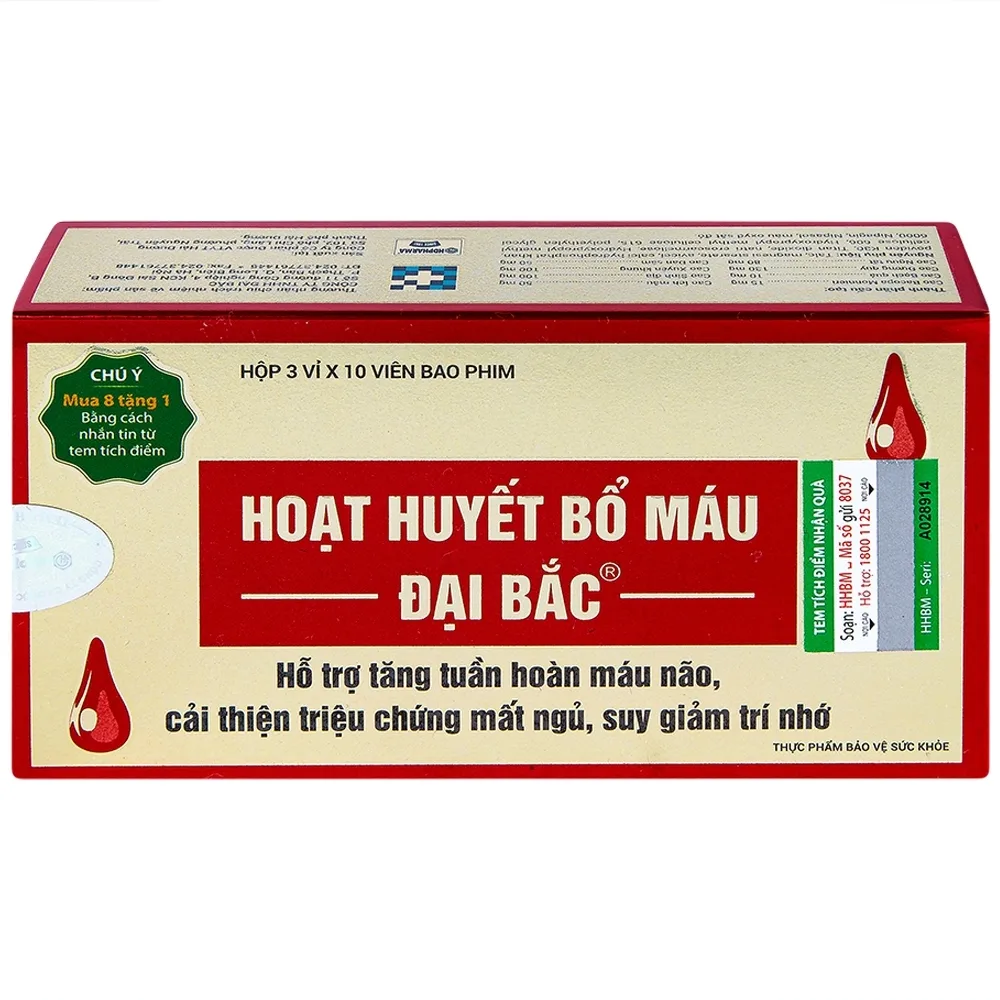 Hình ảnh Viên uống Hoạt Huyết Bổ Máu Đại Bắc tăng cường lưu thông máu (3 vỉ x 10 viên)