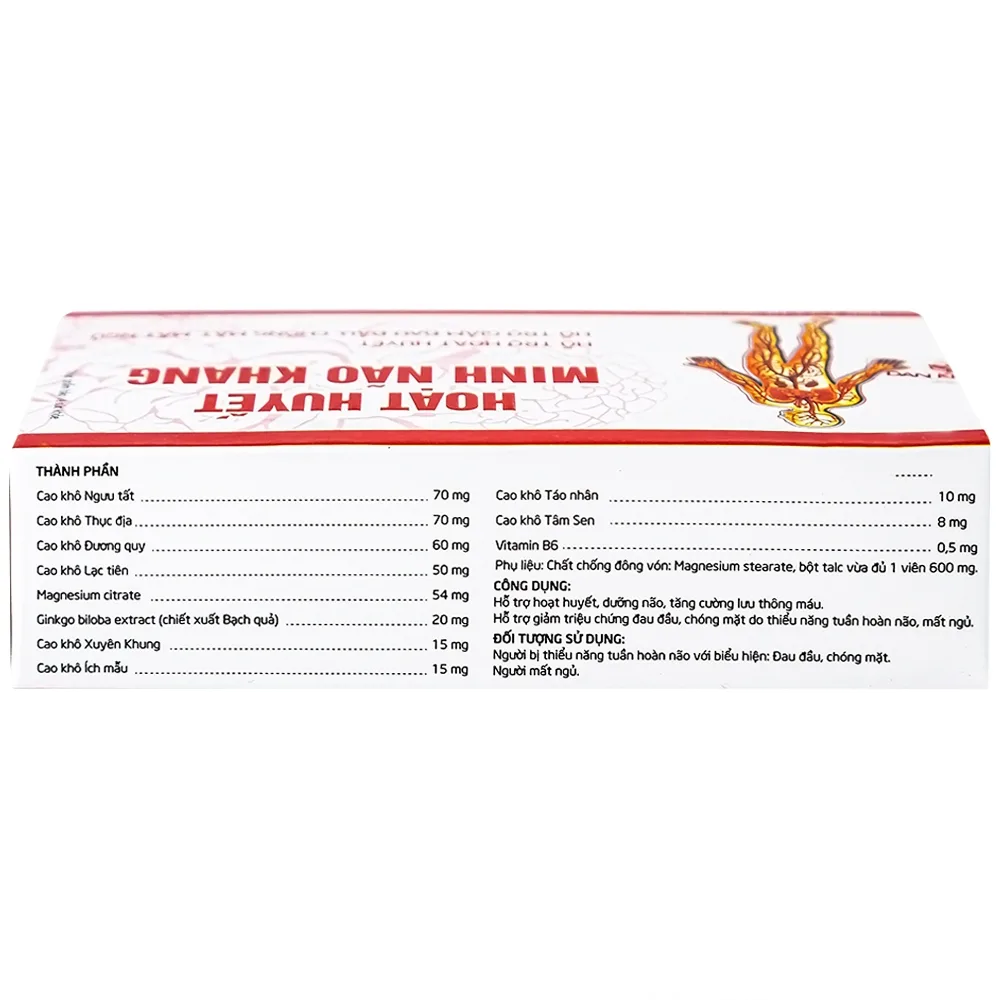 Hình ảnh Viên uống Hoạt Huyết Minh Não Khang hỗ trợ hoạt huyết, giảm đau đầu, chóng mặt, mất ngủ (3 vỉ x 10 viên)