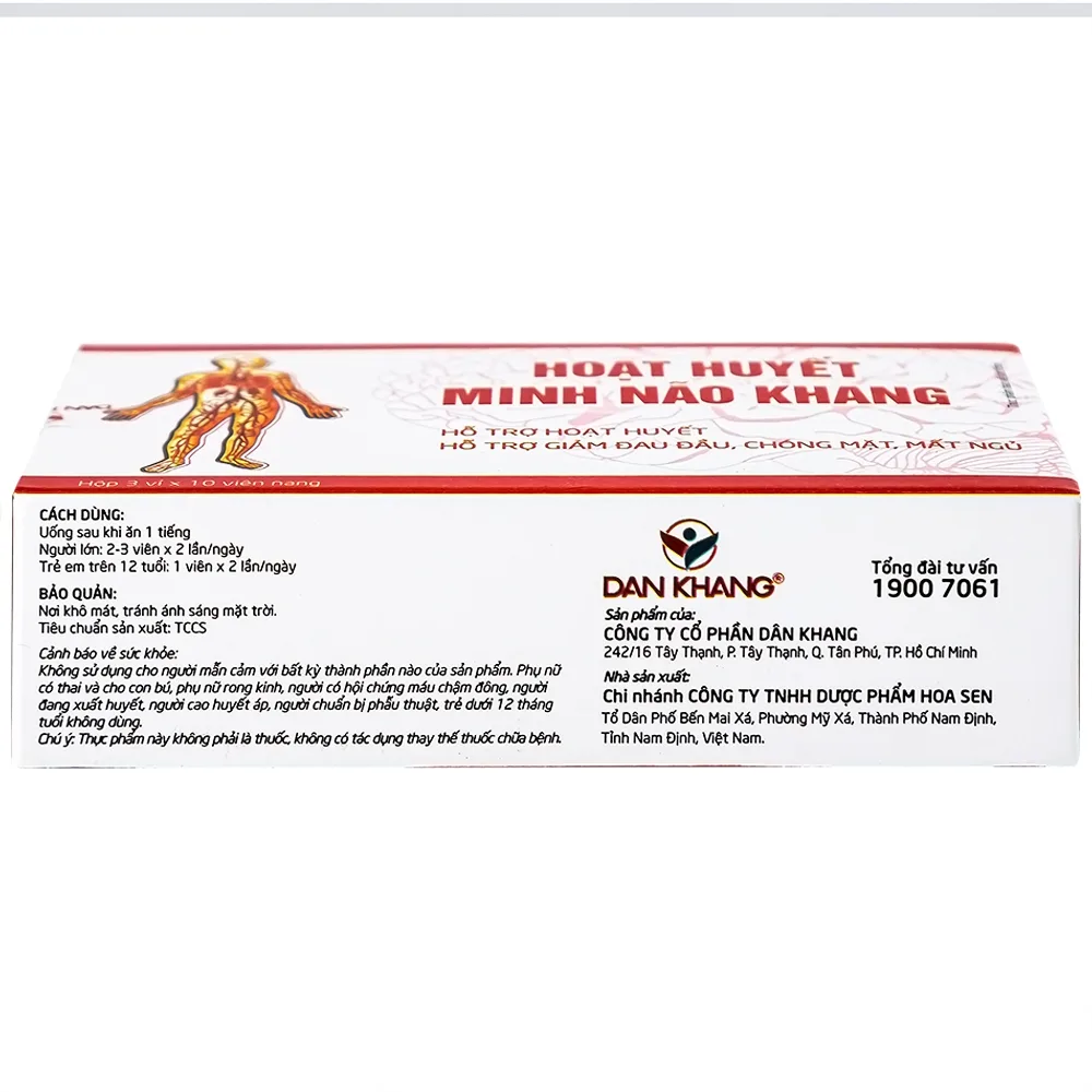 Hình ảnh Viên uống Hoạt Huyết Minh Não Khang hỗ trợ hoạt huyết, giảm đau đầu, chóng mặt, mất ngủ (3 vỉ x 10 viên)