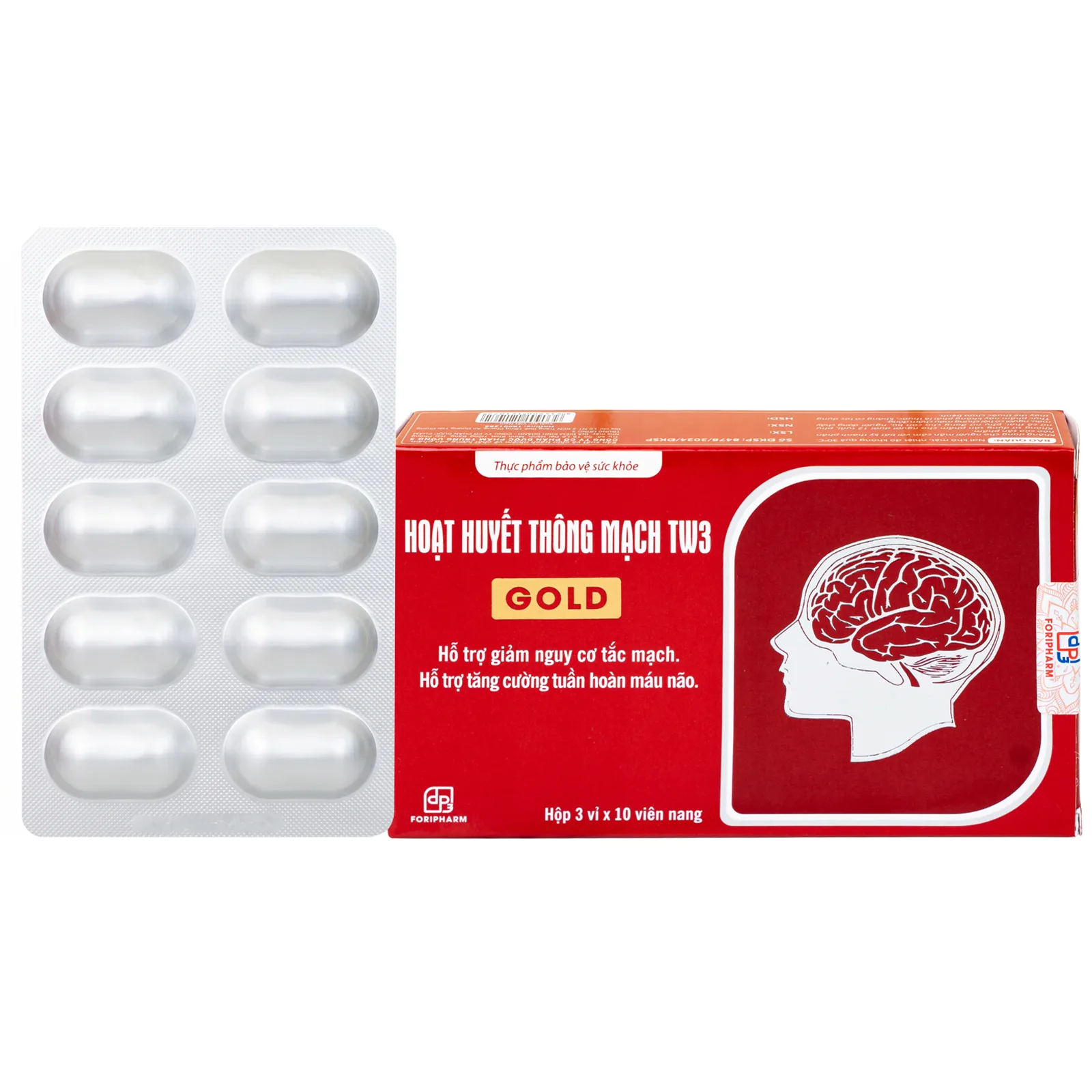 Hình ảnh Viên uống hỗ trợ giảm nguy cơ tắc mạch, tăng tuần hoàn não Hoạt Huyết Thông Mạch Gold TW3 Foripharm (3 vỉ x 10 viên)