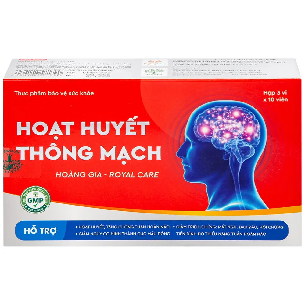 Hình ảnh Viên uống Hoạt Huyết Thông Mạch Hoàng Gia Royal Care tăng cường tuần hoàn não (3 vỉ x 10 viên)