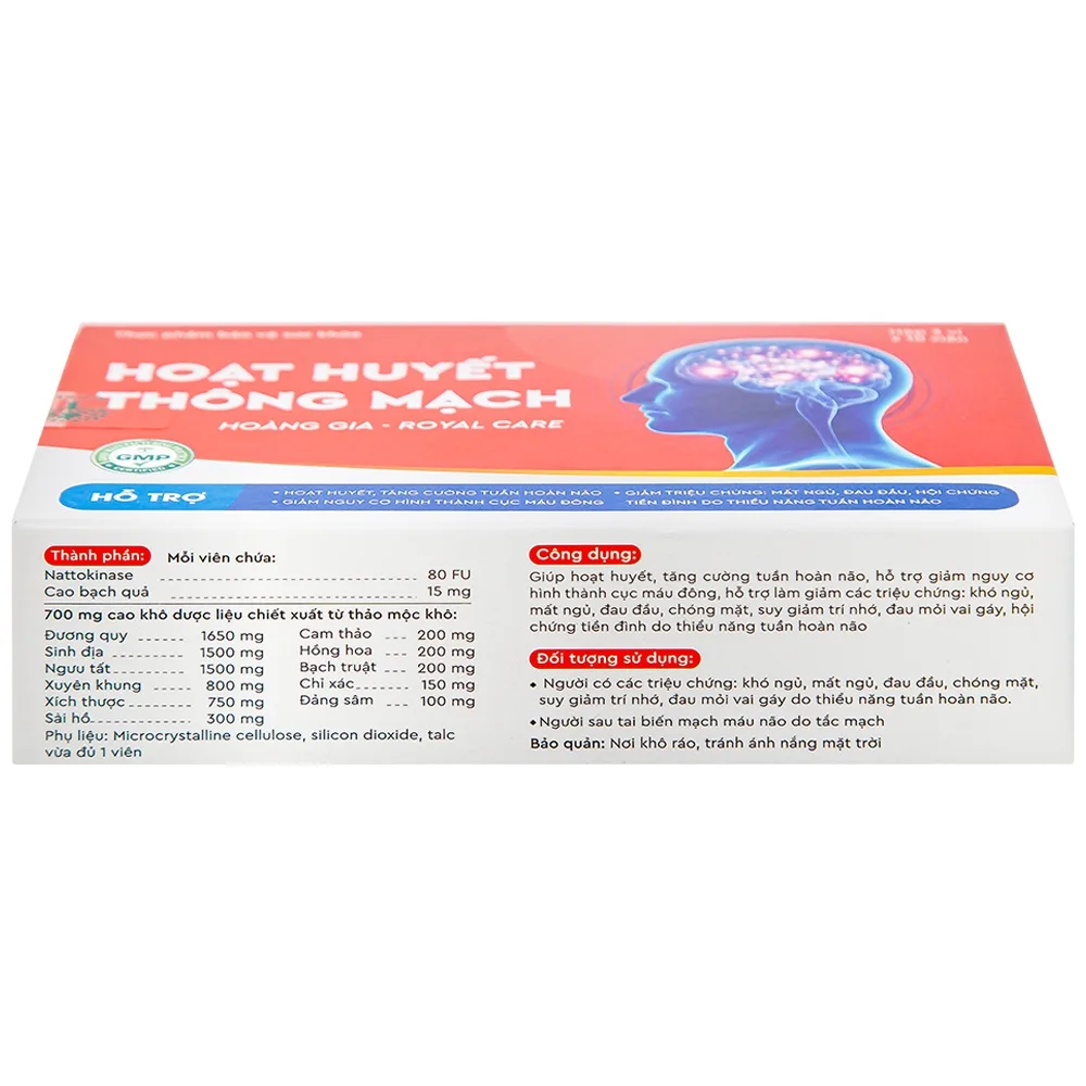 Hình ảnh Viên uống Hoạt Huyết Thông Mạch Hoàng Gia Royal Care tăng cường tuần hoàn não (3 vỉ x 10 viên)