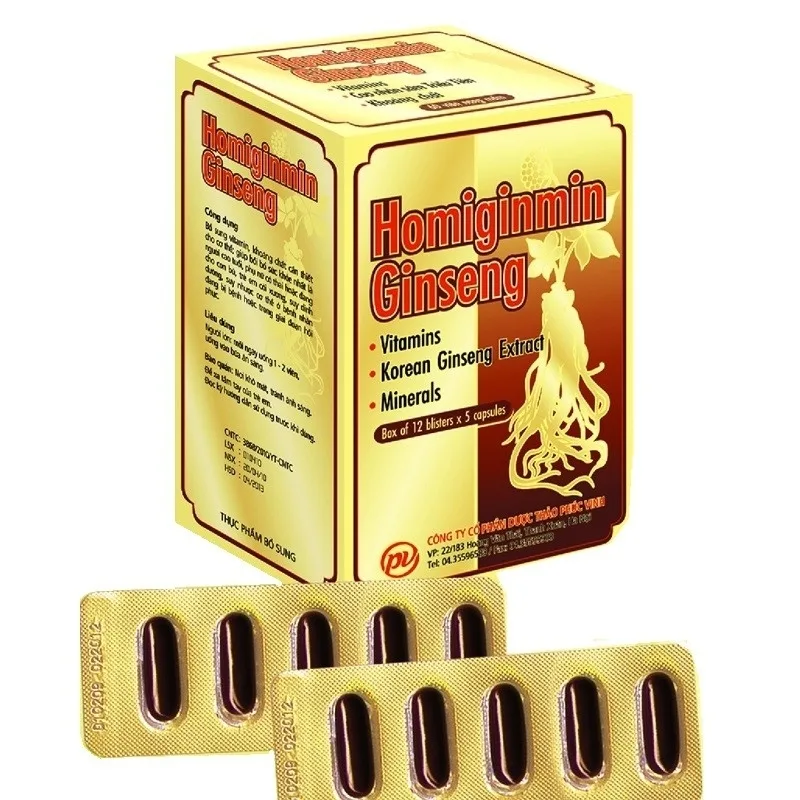 Hình ảnh Viên uống Homiginmin Ginseng Phúc Vinh hỗ trợ bổ sung vitamin và khoáng chất (12 vỉ x 5 viên)