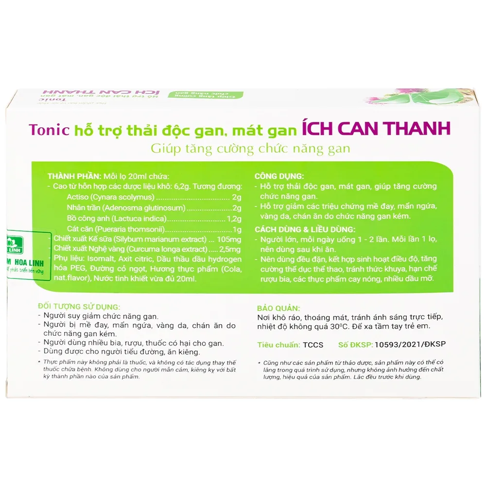 Hình ảnh Thực phẩm bảo vệ sức khỏe Ích Can Thanh Hoa Linh hỗ trợ thải độc gan, tăng cường chức năng gan (6 lọ x 10ml)