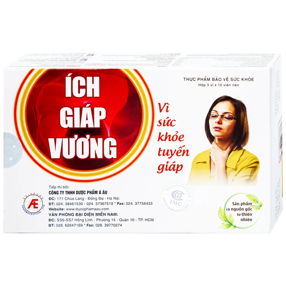 Hình ảnh Viên uống Ích Giáp Vương Á Âu hỗ trợ giảm sự tiến triển của bướu cổ lành tính (3 vỉ x 10 viên)