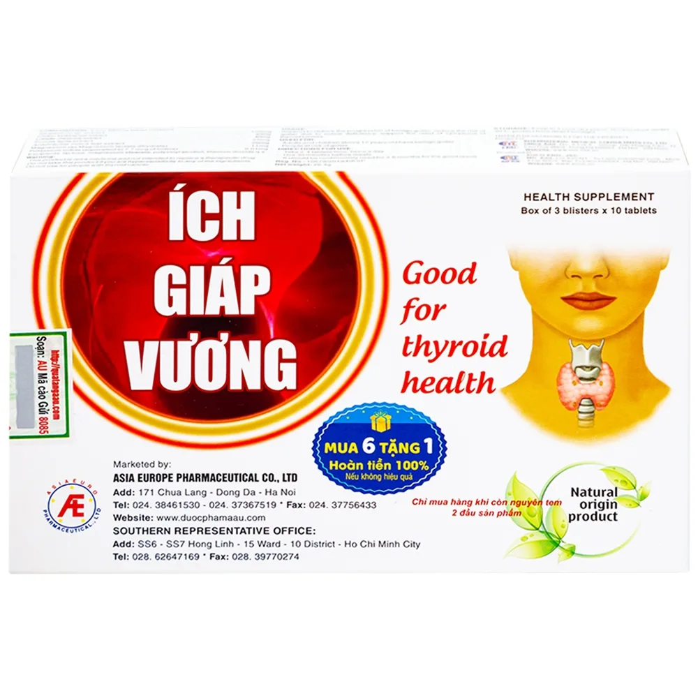 Hình ảnh Viên uống Ích Giáp Vương Á Âu hỗ trợ giảm sự tiến triển của bướu cổ lành tính (3 vỉ x 10 viên)