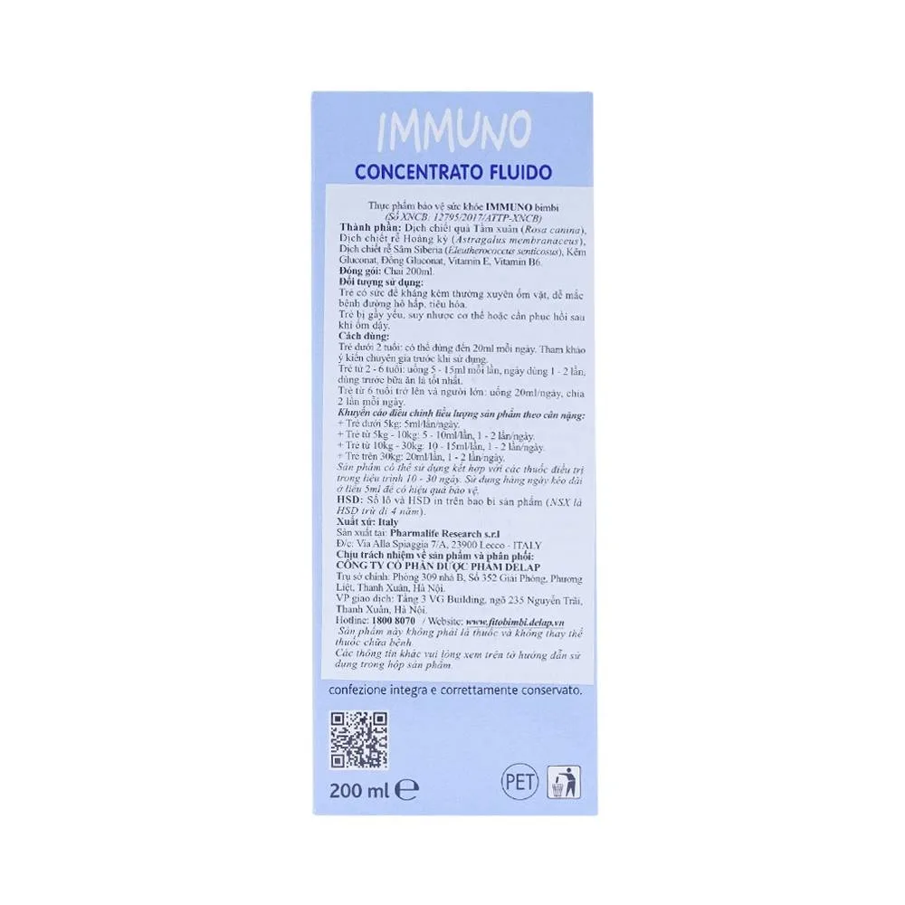Hình ảnh Siro Immuno Bimbi Concentrato Fluido Pharmalife hỗ trợ tăng cường chức năng miễn dịch (200ml)