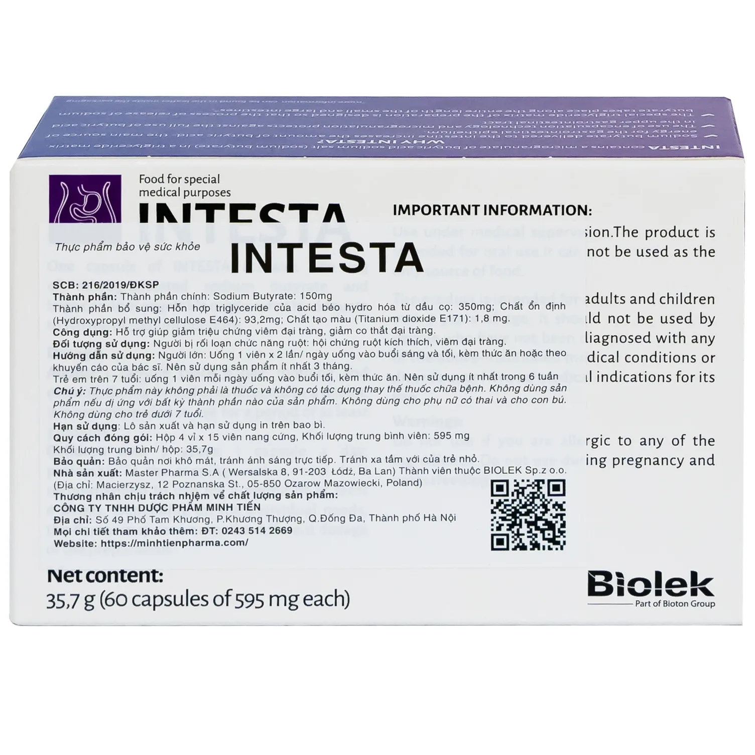 Hình ảnh Viên uống Intesta Biolek 35.7g hỗ trợ điều trị viêm đại tràng (4 vỉ x 15 viên)
