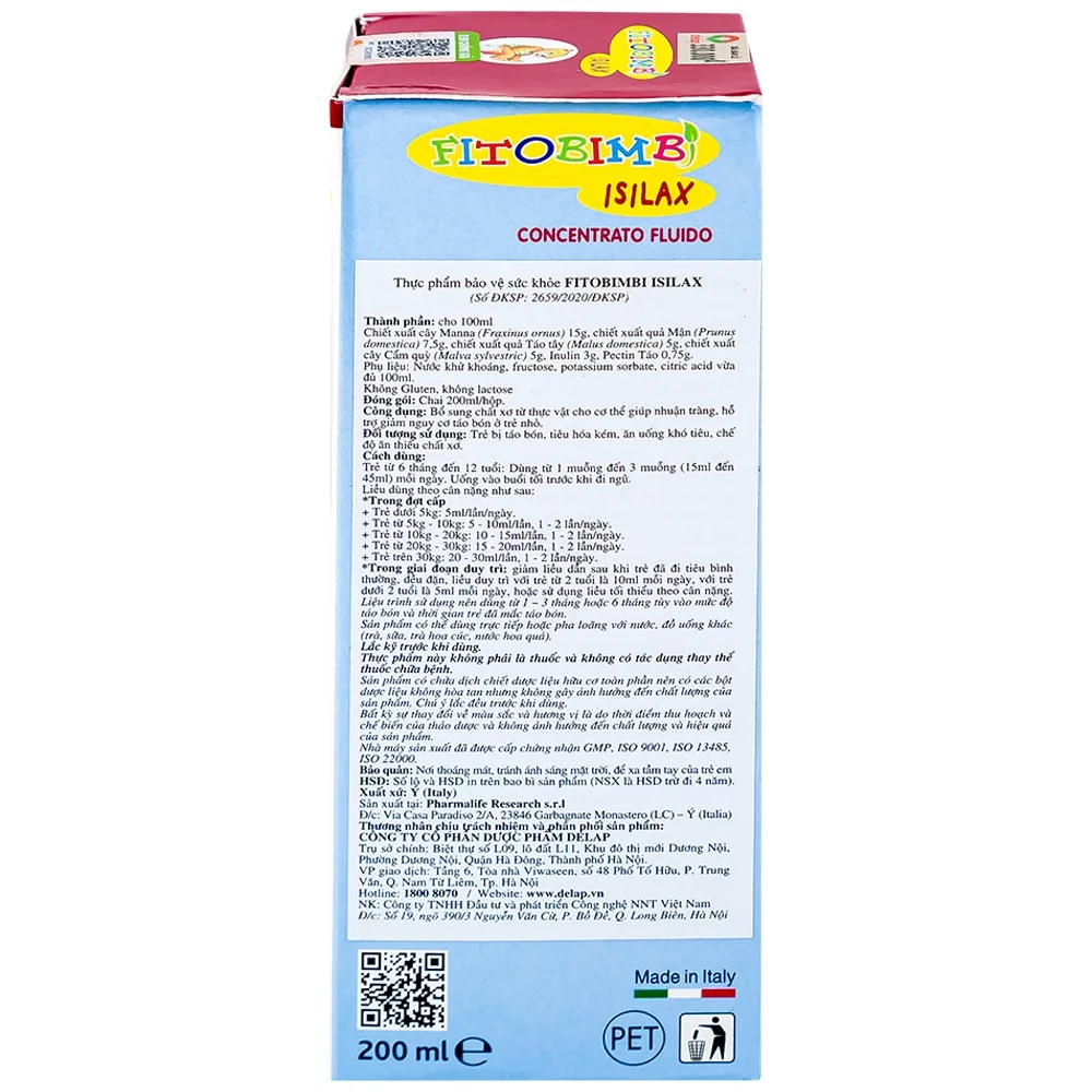Hình ảnh Siro Fitobimbi Isilax Concentrato Fluido Pharmalife nhuận tràng, hỗ trợ giảm táo bón cho trẻ (200ml)