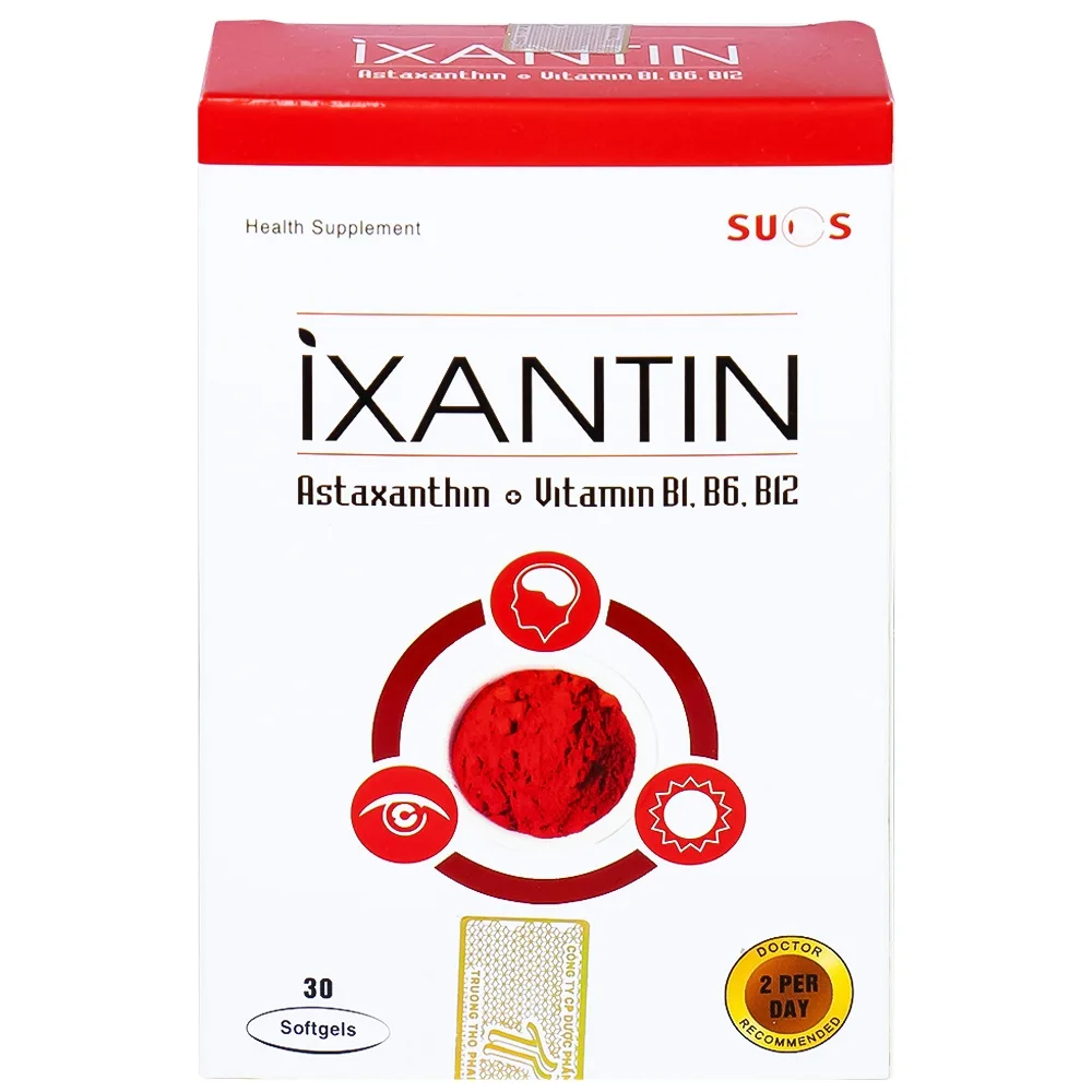 Hình ảnh Viên uống Ixantin Sucs bổ sung astaxanthin và vitamin B1, B6, B12 giúp cải thiện thị lực (3 vỉ x 10 viên)