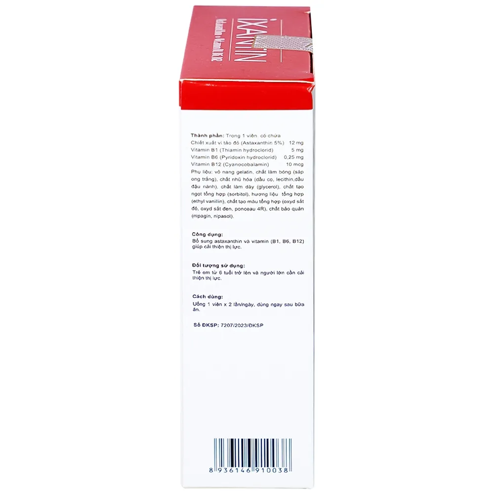 Hình ảnh Viên uống Ixantin Sucs bổ sung astaxanthin và vitamin B1, B6, B12 giúp cải thiện thị lực (3 vỉ x 10 viên)