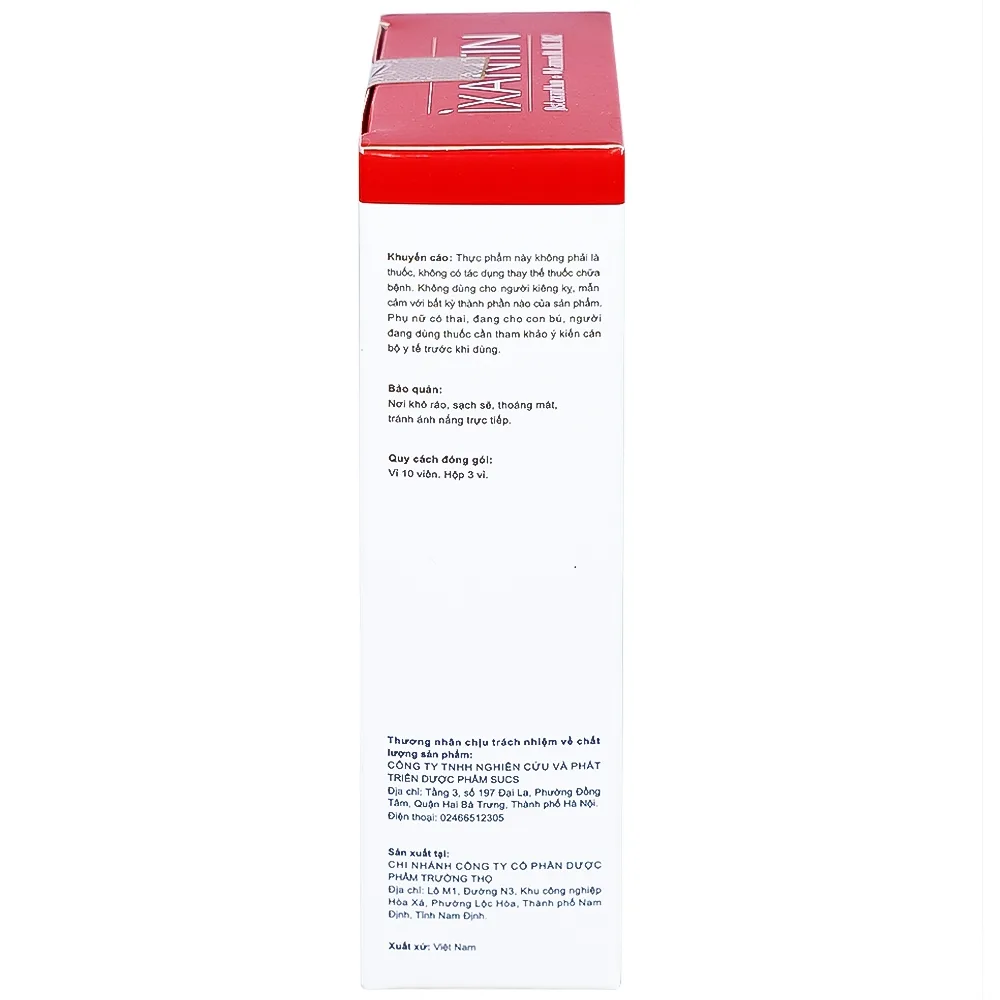 Hình ảnh Viên uống Ixantin Sucs bổ sung astaxanthin và vitamin B1, B6, B12 giúp cải thiện thị lực (3 vỉ x 10 viên)