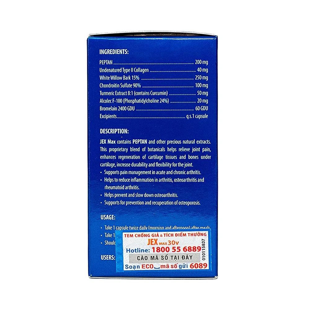 Hình ảnh Viên uống Jex Max Ecogreen hỗ trợ giảm đau xương khớp cấp tính và mãn tính (30 viên)
