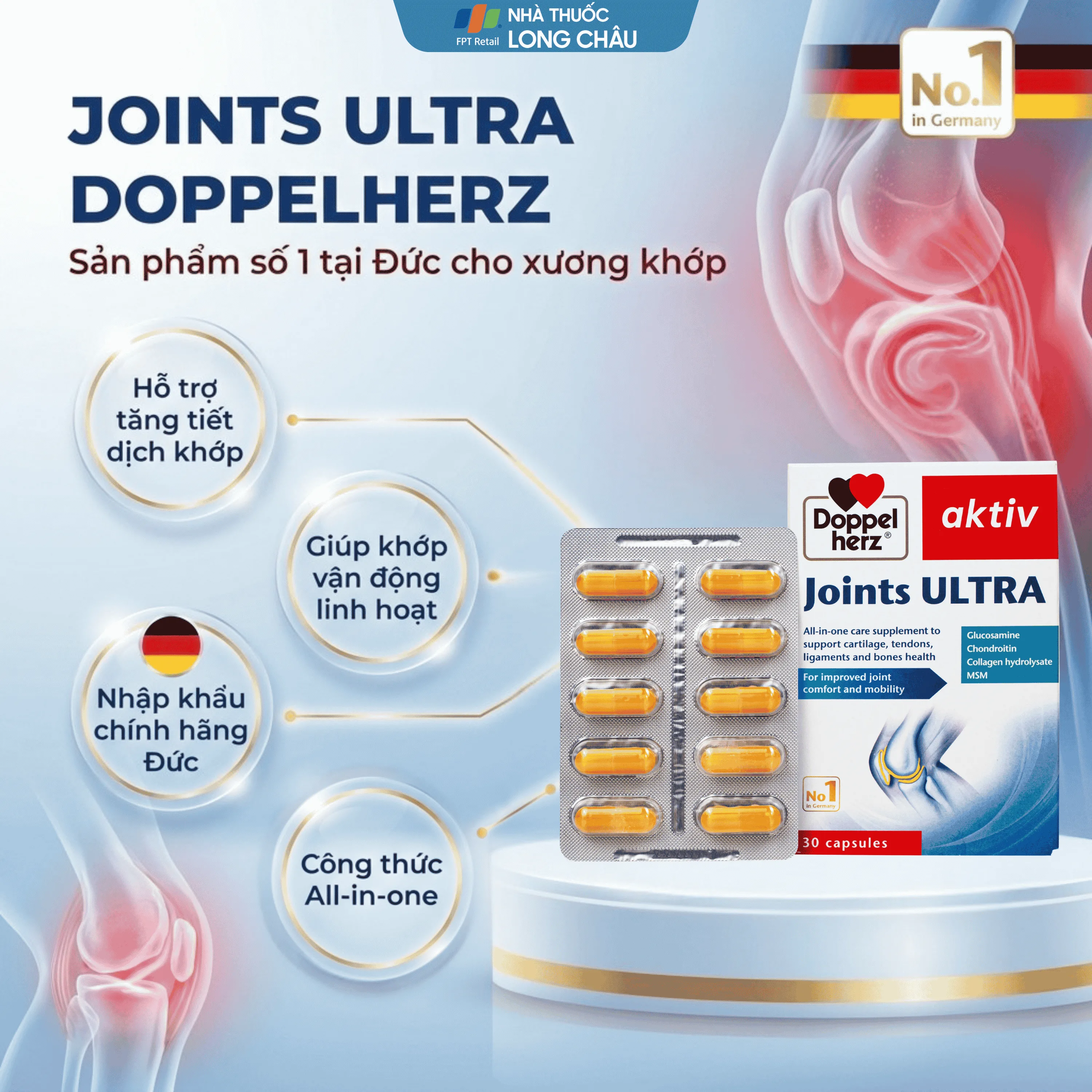 Hình ảnh Viên uống hỗ trợ tăng tiết dịch khớp Joints Ultra Doppelherz (3 vỉ x 10 viên)