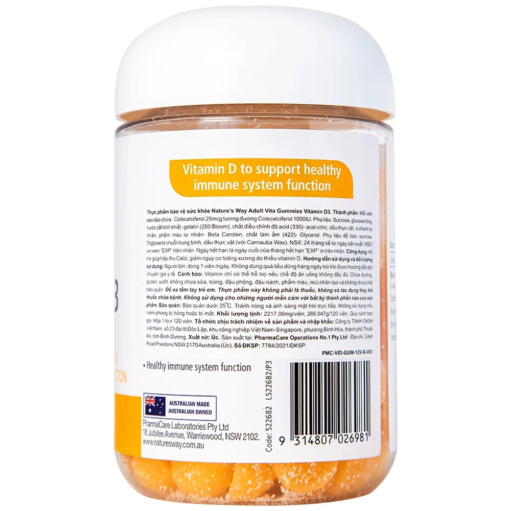 Hình ảnh Viên nhai Vita Gummies Vitamin D3 1000IU Nature's Way hỗ trợ giúp hấp thu canxi (120 viên)