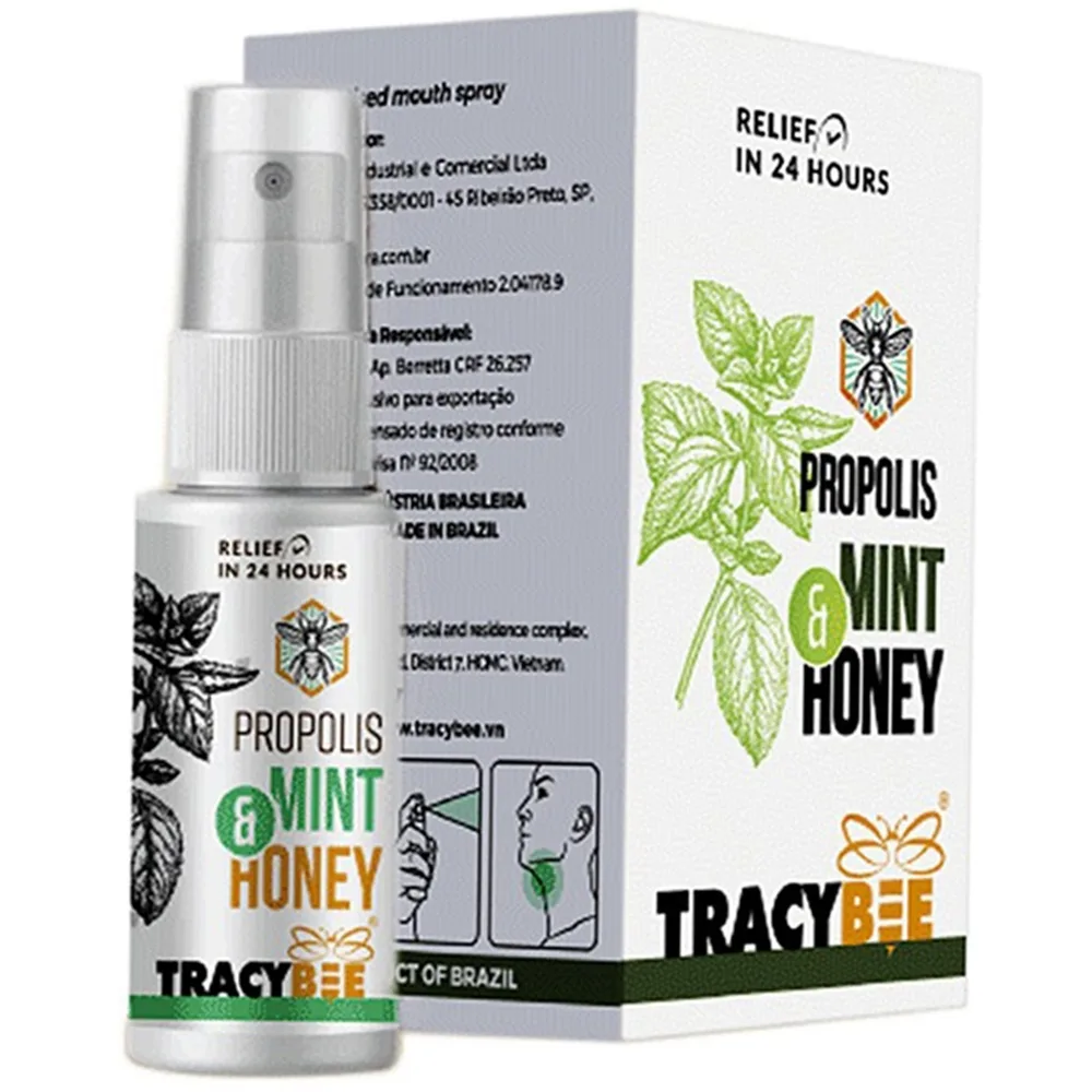 Hình ảnh Keo ong xanh Tracybee Propolis Mint & Honey vị bạc hà giúp giảm đau, viêm họng, ho do nhiễm khuẩn (30ml)