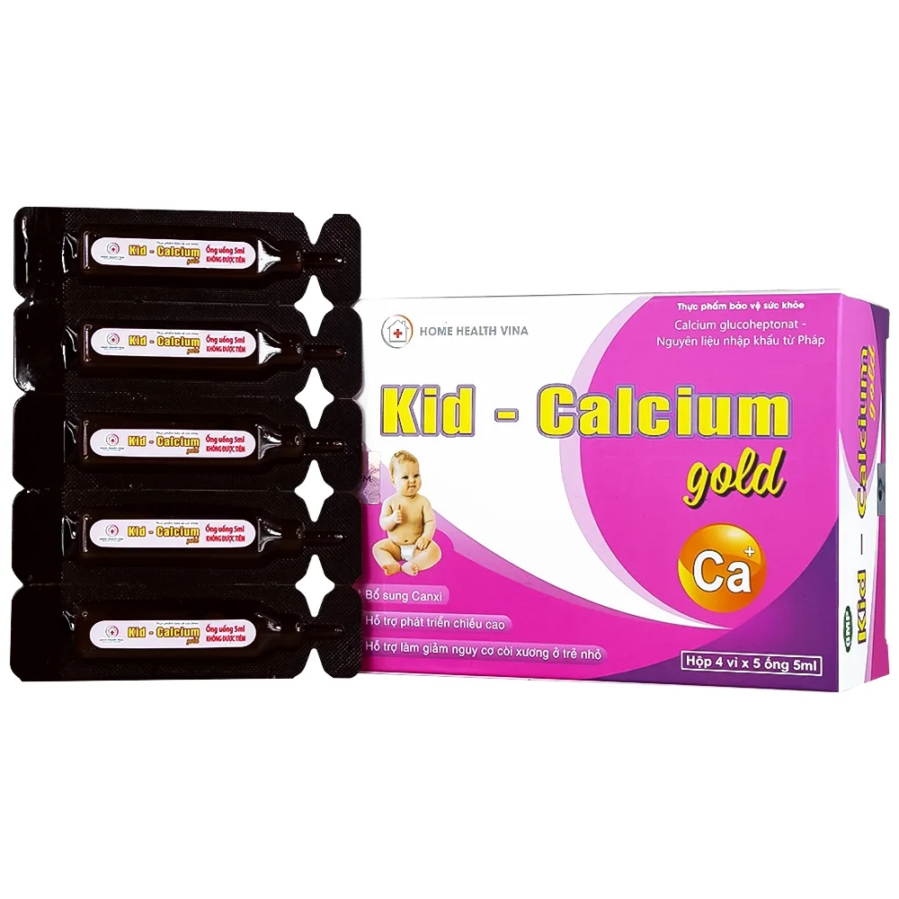 Hình ảnh Dung dịch uống Kid-Calcium Gold 5ml Home Health Vina bổ sung calci giúp xương, răng chắc khỏe (4 vỉ x 5 ống)