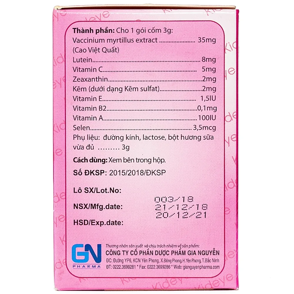 Hình ảnh Cốm bổ mắt Kid Eye hỗ trợ tăng cường thị lực (20 gói x 3g)