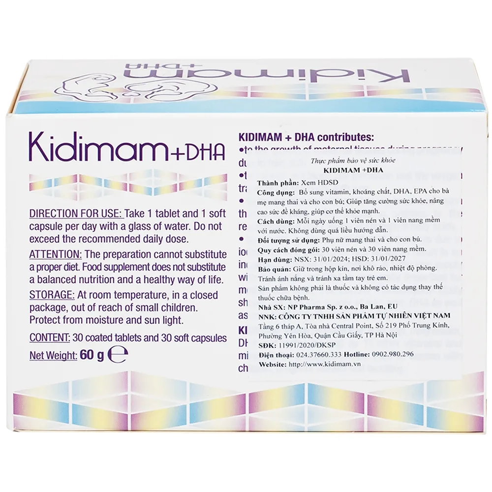 Hình ảnh Viên uống Kidimam + DHA NP Pharma bổ sung vitamin, khoáng chất, DHA, EPA (5 vỉ x 12 viên)