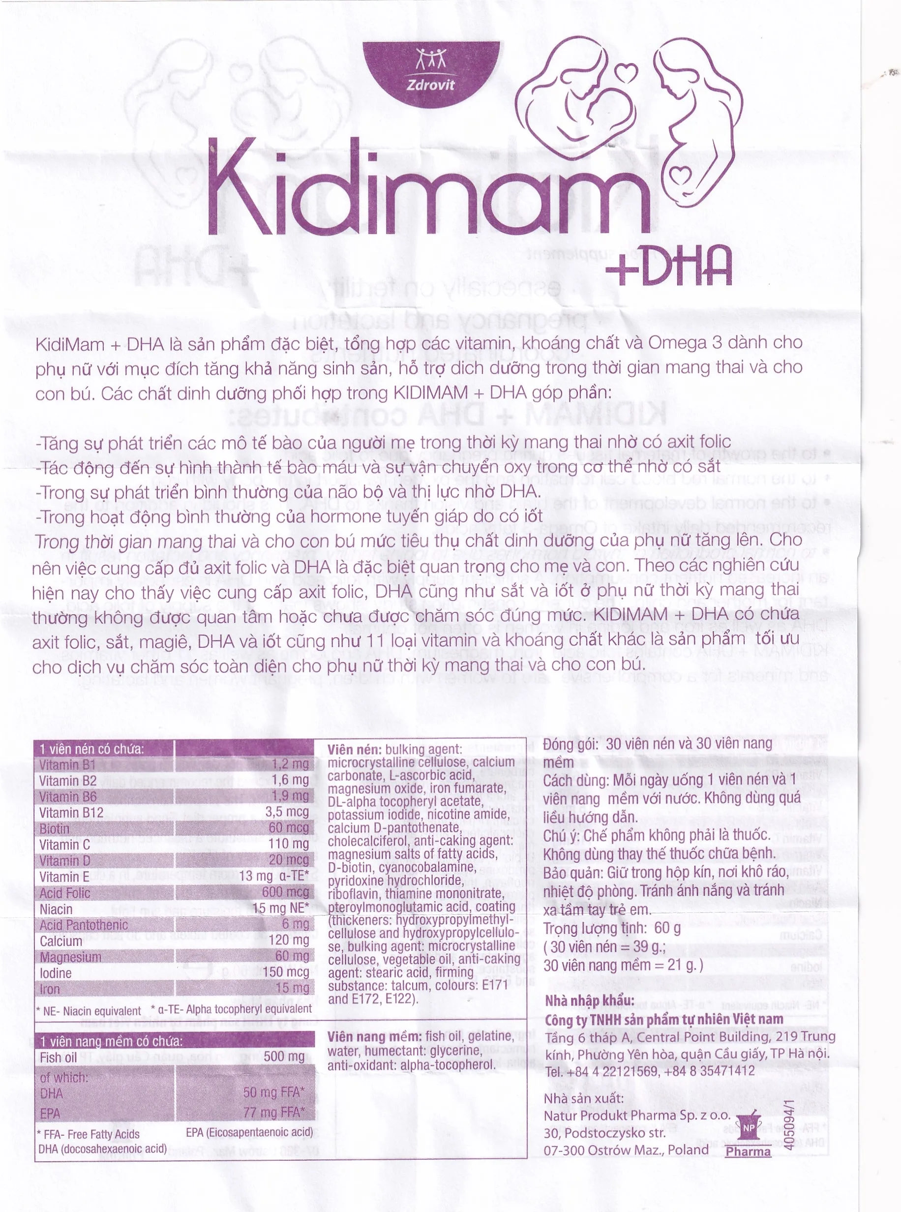 Hình ảnh Viên uống Kidimam + DHA NP Pharma bổ sung vitamin, khoáng chất, DHA, EPA (5 vỉ x 12 viên)