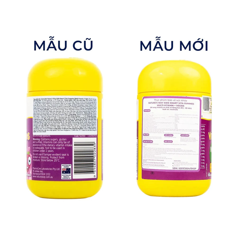Hình ảnh Viên nhai Kids Smart Nature's Way Vita Gummies Multi-vitamin Vegies bổ sung một số vitamin và tăng sức khỏe  (60 viên)